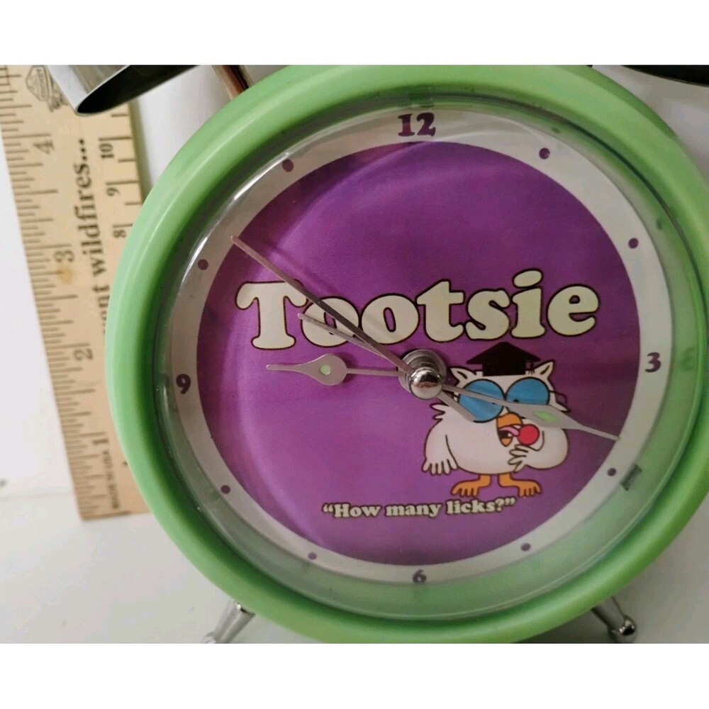 Vintage Tootsie Pop Mr Owl Twin Bell Alarm Clock Tested Working Green 6.25"